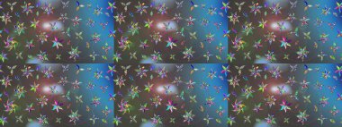 Çiçek desenli çizim. Raster illüstrasyonu. Mavi ve gri renkli Asya tekstili.