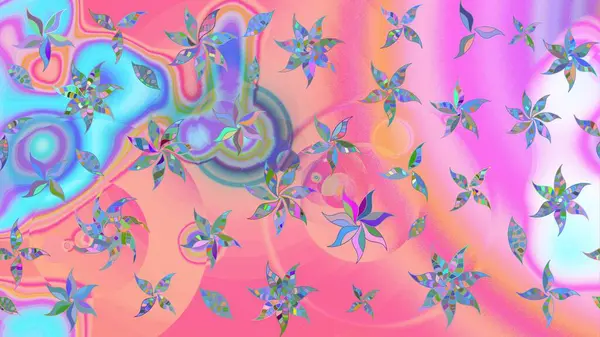 Raster Çiçek İllüstrasyonu 'nun şirin tekstili. Pembe ve mavi renkte etnik çiçeklerle süslenmiş zarif bir eskiz..