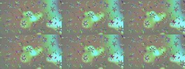 Raster Floral Illustration, Asyalı tekstil. Gri ve yeşil renkli etnik çiçeklerle zarif bir eskiz deseni..