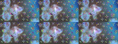 Raster Illustrasyon 'daki Çiçek Deseni' nin son moda çizimi. Mavi ve gri renkte çiçekler. Renkli Yaz Temalı eskiz kalıbı. Düz Çiçek Elementleri Tasarımı.