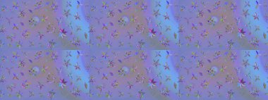 Soyut etnik raster çizim kalıbı. Kabile sanatı boho baskısı, klasik çiçek arkaplanı. Arkaplan dokusu, duvar kağıdı, mor ve mavi renkli çiçek teması.