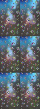 Mavi ve gri arka planda. Çocuksu tasarım. Tekstil, kumaş, ambalaj, hatıra defteri için hoş bir çiçek arkaplanı. Elle çizilmiş karalama çiçekleri ile Raster çizim deseni.