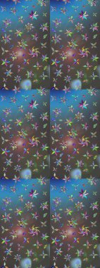 Mavi ve gri renkte etnik çiçeklerle süslenmiş zarif bir eskiz şekli. Raster Çiçek İllüstrasyonu güzel tekstil..