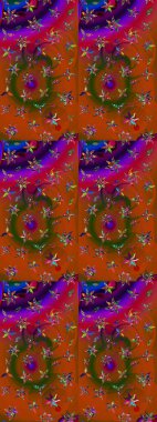 Raster - stok. Yapraklı çiçekler ve kahverengi ve kırmızı renklerde papatya çiçekleri. Taslak arkaplan deseni.