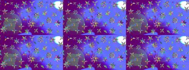 Menekşe rengi ve mor renkli şirin çiçekler. Küçük çiçekli basit bir çiçek çizimi. Moda baskısı, albüm, ambalaj kağıdı ve duvar kağıdı için zarif dekoratif süslemeler. Raster illüstrasyonu.