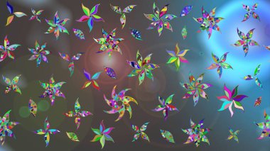 Raster. Düz Çiçek Elementleri Tasarımı. Renkli Bahar Teması çizim şablonu.