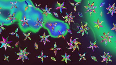 Çiçekli karalama şeklinde Raster çiçek deseni. Kahverengi ve yeşil renkli çiçekler. Yumuşak, bahar çiçekli arka plan.