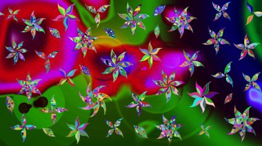 Taslak desenli, modaya uygun kumaş deseni. Düz Çiçek Elementleri Tasarımı. Raster illüstrasyonu. Renkli Bahar Teması eskiz kalıbı. Şirin çiçek elementleri..