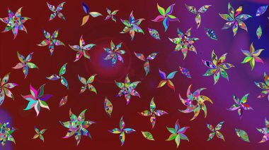 Raster illüstrasyonu. Raster illüstrasyonu. Çiçek desenli çizim. Asya tekstil tarzında. Kırmızı ve mor renkte çiçekler.