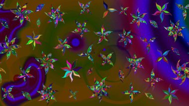 Kahverengi ve yeşil renkli çiçekler. Renkli Bahar Teması çizim kalıbı. Çiçekli çiçek deseni, suluboya. Düz Çiçek Elementleri Tasarım Raster illüstrasyonu.