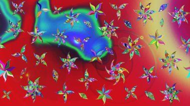 Vadinin çiçekleri kırmızı ve mavi renklerde. Raster çiçek desenleri çiziyor..