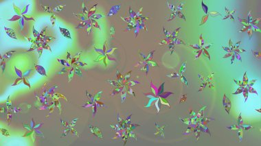 Raster illüstrasyonu. Çiçekli yumuşak bir eskiz şekli. Yeşil ve gri renklerde bahar çiçekleri. Raster çiçekleri klasik tarzda resmedilir..