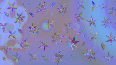 Renkli Bahar Teması eskiz kalıbı. Raster illüstrasyonu. Asya tekstil tarzında. Mor ve mavi renkte çiçekler. Düz Çiçek Elementleri Tasarımı. Çiçek desenini çiz.