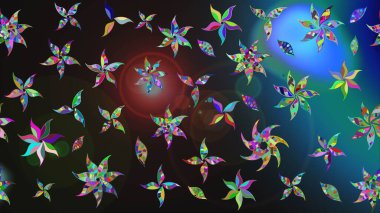 Bir sürü gri ve mavi soyut çiçekli tropik eskiz deseni. Küçük çiçekteki sevimli çiçek deseni. Varicologray ve Blue Raster çizimi.