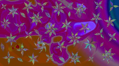 Vadinin çiçekleri mor ve kahverengi renklerde. Çiçekler. Soyut etnik raster çizim kalıbı.