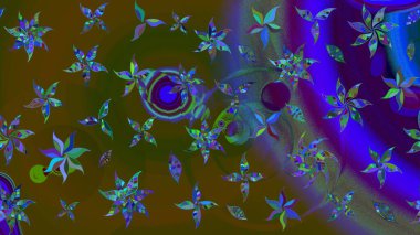 Kahverengi ve yeşil renkli Asya tekstili. Çiçek desenli çizim. Raster illüstrasyonu.