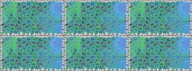 Mavi renkli illüstrasyon. Tekstil, kumaş, baskı ve davetiye geçmişi. Raster. Kelebeklerle kusursuz desen.