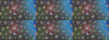 Varicologray ve Blue Raster çizim çizimi. Bir sürü gri ve mavi soyut çiçekli tropik eskiz deseni. Küçük çiçekte sevimli çiçek deseni var..
