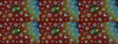 Çiçekli bahar çiçekleri. Küçük çiçekte güzel bir desen. Küçük renkli çiçekler. Moda baskıları için zarif bir şablon. Motley illüstrasyonu.