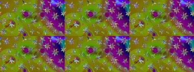 Raster illüstrasyonundaki çiçek desenli çizim. Yeşil ve kahverengi renkte çiçekler.