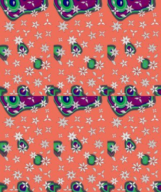 Renkli Yaz Temalı eskiz kalıbı. Sevimli çiçek raster deseni. Düz Çiçek Elementleri Tasarımı. Modaya uygun kumaş deseni.