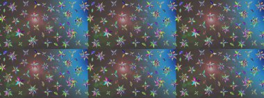 Üzerinde gelincikler ve vadi zambakları olan renkli çiçek desenli nakış deseni. Tekstil tasarımı için gri ve mavi renkli geleneksel halk çiçekleri..