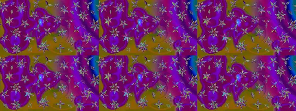 Çiçekli karalama şeklinde Raster çiçek deseni. Yumuşak, yaz çiçekli arka plan. Mor ve kahverengi renkte çiçekler.