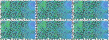 Mavi renkli illüstrasyon. Tekstil, kumaş, baskı ve davetiye geçmişi. Raster. Kelebeklerle kusursuz desen.