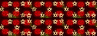 Çiçek Elementleri 'nin soyut geçmişi. Raster kış deseni. Kırmızı ve kahverengi renkler üzerine tasarım. Raster illüstrasyonu.