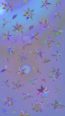 Şirin çiçekli eskiz deseni ve mor ve mavi renkli yapraklar, suluboya çiçek deseni, duvar kağıdı, kart ya da kumaş için fayanslı. Raster illüstrasyonu.