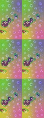 Renkli Bahar Teması eskiz kalıbı. Yeşil ve nötr renklerde şirin çiçek desenleri. Düz Çiçek Elementleri Tasarımı. Raster Modaya uygun kumaş deseni.