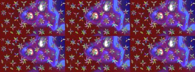 Raster düz çiçek çizim deseni. Hediye ambalaj kağıdı, tebrik kartları, posterler ve pankart tasarımı. Kırmızı ve mor renkte çiçekler.