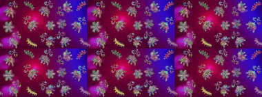 Güzel kar tanesi. Raster illüstrasyonu. Soyut kış mor, kırmızı ve mor süslemeleri. Renkli arka planda izole tatlı kar taneleri. Yuvarlak raster kar tanesi.