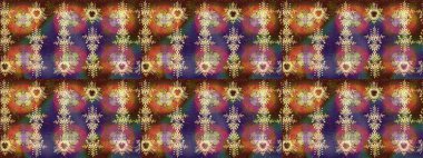 Noel ve yeni yıl moda baskıları için tatil tasarımı. Raster illüstrasyonu. Kahverengi, mor ve bej kar taneleri. Renkler. Kar tanelerinin soyut arkaplanlı Noel deseni.