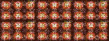 Kar tanesi raster deseni. Kahverengi, turuncu ve pembe renkli kar taneleri. Renkli arka planda izole tatlı kar taneleri. Raster illüstrasyonu.