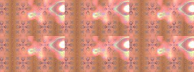 Pembe, nötr ve bej renklerde. Raster illüstrasyonu. Çizim kalıbı. Hint süsü. Çiçek duvar kağıdı. Renkli süs kenarı.