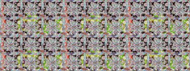 Kumaş desenli papatya çiçeği detayı. Tarafsız renklerde çiçekler.