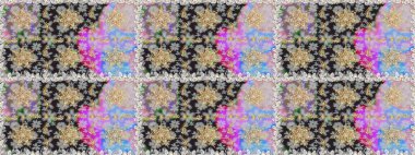 Doğum günü kartı, davetiye ya da afiş için iyidir. Dekoratif simetri arabesk. Raster illüstrasyonu. Kusursuz ortaçağ çiçek deseni. Gri renklerde altın.