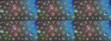 Gri ve mavi renklerde bahar çiçekleri. Raster illüstrasyonu. Raster çiçek desenli ve çiçekli..