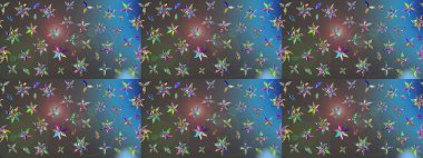 Gri ve mavi renkli şirin çiçek desenleri. Raster Modaya uygun kumaş deseni. Renkli Bahar Teması eskiz kalıbı. Düz Çiçek Elementleri Tasarımı.