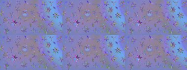 Raster illüstrasyonu. Çizim çiçek deseni duvar kâğıdı olarak kullanılabilir. Mor ve mavi renkte çiçekler.