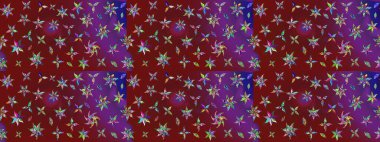 Çiçek desenli çizim. Raster illüstrasyonu. Asya tekstil tarzında. Kırmızı ve mor renkte çiçekler. Raster illüstrasyonu.