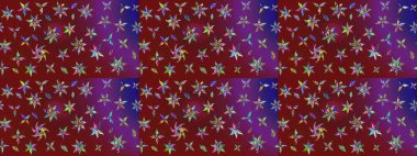 Çiçeksel çizim kalıbının yansıması. Vadinin çiçekleri kırmızı ve mor renklerde.