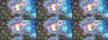 Raster illüstrasyonundaki çiçek desenli çizim. Mavi ve gri renkte çiçekler. Renkli Yaz Temalı eskiz kalıbı. Düz Çiçek Elementleri Tasarımı.