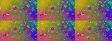 Çiçekli karalama şeklinde Raster çiçek deseni. Nazik, sevimli çiçek arkaplanı. Yeşil ve kahverengi renkte çiçekler.