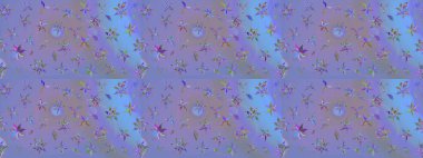 Elle boyanmış suluboya resim çizimleri, çiçekler ve bitkiler. Mor ve mavi renkte çiçekler.