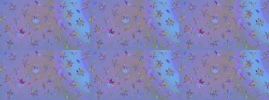 Raster illüstrasyonu. Çizim çiçek deseni duvar kâğıdı olarak kullanılabilir. Mor ve mavi renkte çiçekler.