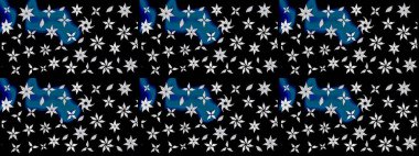 Siyah ve mavi renkte çiçekler. Nazik, narin çiçek arkaplanı. Raster çiçek desenli ve çiçekli..