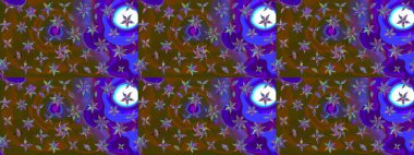 Raster suluboya çiçek deseni, narin çiçekler, kahverengi ve menekşe çiçekleri, tebrik kartı şablonu. Güzel kumaş deseni.