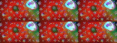 Yapraklı çiçekler ve kırmızı ve yeşil renkli papatya çiçekleri. Eskiz arkaplan modeli. Raster - stok.